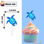 18 PCS Swimming Sea Turtle Cupcake Toppers for Boys Girls Baby Shower Under the Sea Ocean Cake Decorations Blue Neon Turtle Birthday Party Decorations Supplies