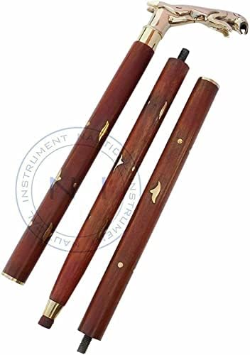 Designer Brass Jaguar Head Handle Walking Stick Antique Style Wooden Cane Designer Brass Golden Head Handle Walking Stick Antique Style Wooden Cane Gift