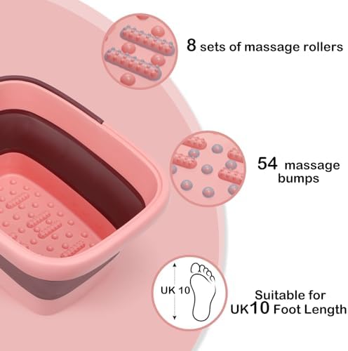 Foot Bath Collapsible Foot Soak Tub,Beinilai Collapsible Foot Bath Basin,Multifunction Plastic Basin with Handles,Foot Tub for Soaking Feet-Pink