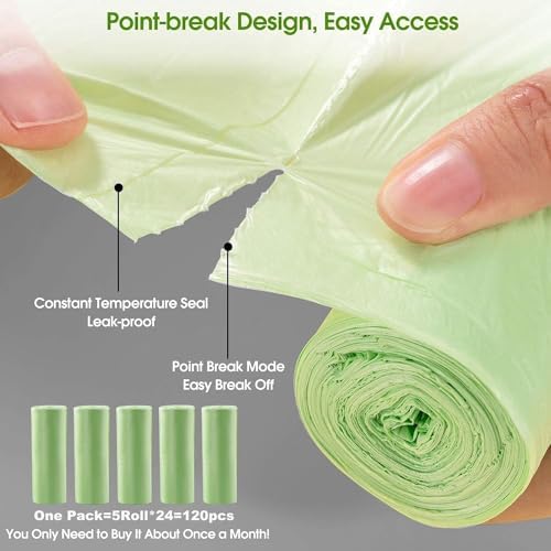 Small Trash Bags 1.2 Gallon - 120 Counts Bathroom Trash Bags Mini 5L Garbage Bags Biodegradable Food Waste Bags Compost Strong Bin Liner Recycle Rubbish Bag for Home Kitchen Office Pet, Green