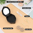 AHIER Contact Lens Case Rose Design Portable Contact Lenses Container Holder Storage Box for Home and Travel with Mirror