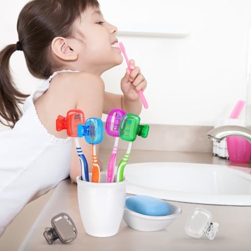 6 Pack Toothbrush Covers Portable Toothbrush Protector Coverings Clips Tooth Brush Storage Head Cover Cap for Kids Bathroom Home Travel Tooth Brush Case