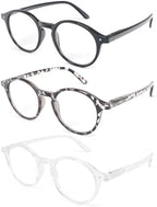 REAVEE 3 Pack Retro Round Reading Glasses for Men Women, Blue Light Blocking Readers Lightweight Spring Hinge