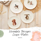 Portmeirion Royal Worcester Wrendale Designs Fine Bone China Coupe Plate, Set of 2-8 Inch Plates with Assorted Animal Designs - Hare, Duck, Hamster, Squirrel - Christmas Tableware for Cozy Dining