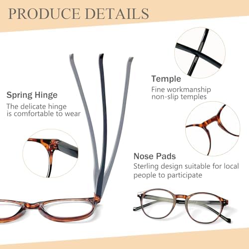 NORPERWIS 5 Pairs Reading Glasses - Standard Fit Spring Hinge Readers Glasses for Men and Women (5Color, 2.0, x)