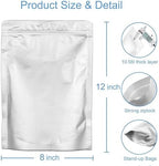 100pcs 2 QUART Mylar Bags for Food Storage - Thick 10 Mil - 8"x12" Stand Up Zipper Pouches Bags, Resealable and Heat Sealable Vacuum Sealing Bag for Long Term Food Storage