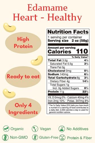 【Eat More Beans】STEAMED EDAMAME- Heart-Healthy, steamed bean, healthy salad toppings, plant-based protein, vegan, organic, non-GMO, Organic soybeans, edamame snack(2oz, 10packs)
