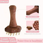 24teeth Copper Head Massage Comb for Body and Scalp Meridian Point Massager Brush for Body and Scalp Relief Body Massage Brush for Cellulite Remover Chinese SPA Gua Sha Tool Wooden Handle