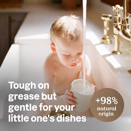 ATTITUDE Baby Dish Soap and Bottle Cleaner, EWG Verified Dishwashing Liquid, No Added Dyes or Fragrances, Tough on Milk Residue and Grease, Vegan, Refillable Aluminum Bottle, Unscented, 16 Fl Oz