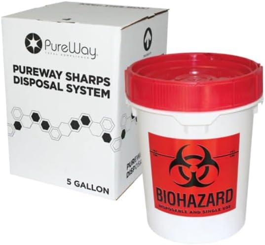 MailBack 5 Gallon Gallon PureWay Sharps Container Disposal System - [PrePaid Return Label Included] for Home, Travel, Professional, and Personal Use