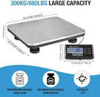 SurmountWay Shipping Scale 660lbs LCD Digital Platform Heavy Duty Portable Stainless Platform for Postal Shipping Scale Industrial Floor Scale W/ 14"X 12"
