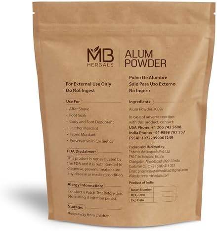 MB Herbals Alum Powder 8 oz / 0.5 lb / 227g | Deodorant | After Shave | Leather Fabric and Paper Mordant | Do Not Ingest | External Use Only