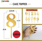 Big 6 IN 0-9 Gold Birthday Number Cake Toppers Large Golden Acrylic Happy Anniversary Cake Topper Sticks For Diy Handmade Cake Sign Decorations 10 Pcs Cupcake Topper Party Supplies Set