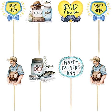 Gyufise 36Pcs Happy Father's Day Cupcake Toppers Heart Best Dad Ever Cake Topper You are My Hero Cake Decorations for Fathers Day Birthday Party Decorations Supplies