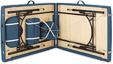 Saloniture Professional Portable Lightweight Bi-Fold Massage Table with Aluminum Legs - Includes Headrest, Face Cradle, Armrests and Carrying Case Blue
