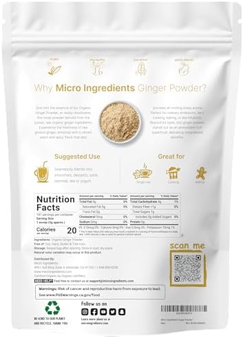 Organic Ginger powder, 2lbs (32oz) | Premium Source for Spice & Seasoning | Great for Baking, Cooking & Tea | Additive Free, Non-GMO, Bulk Supply