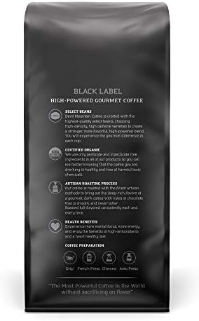 Devil Mountain Coffee Black Label Dark Roast Ground Coffee, Strong High Caffeine Coffee Grounds, USDA Organic, Fair Trade, Gourmet Artisan Roasted, Strongest Coffee in the World, 16 oz Bag