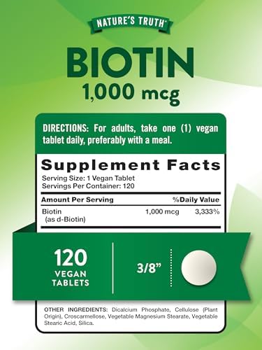 Nature's Truth Biotin 1000mcg | 120 Tablets | Vegan, Non-GMO, Gluten Free Supplement