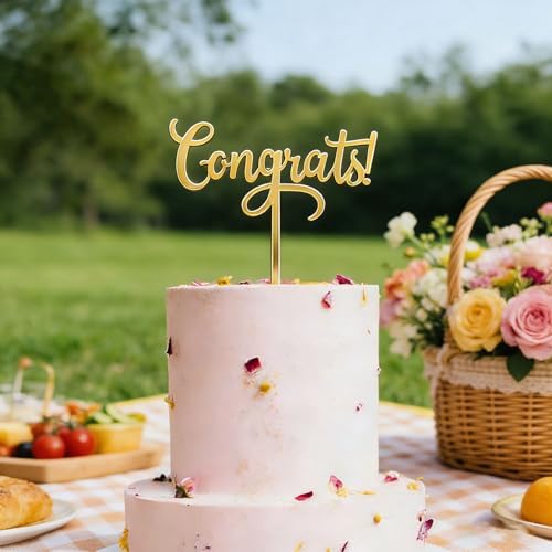 Golden Congrats Cake Topper-Acrylic Congratulations 2026 Graduation Cake Decor-Complete Party Supplies for 2026 High School & College & Senior Celebrations