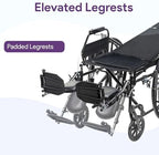 High Back Reclining Wheelchair – 20” Black Wheel Chair with Removable Desk Arms and Elevating Legrests Anti Tippers – 300 lb. Weight Capacity with a Carbon Steel Frame - K4