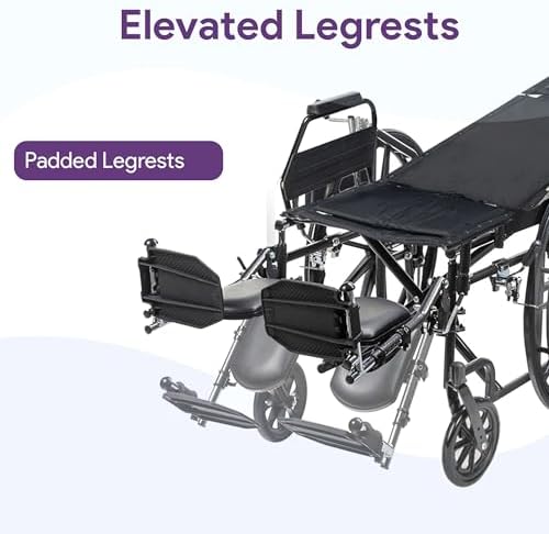 High Back Reclining Wheelchair – 20” Black Wheel Chair with Removable Desk Arms and Elevating Legrests Anti Tippers – 300 lb. Weight Capacity with a Carbon Steel Frame - K4