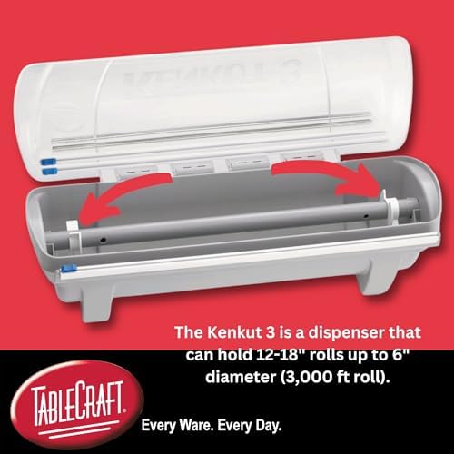 Tablecraft Film Wrapper Film Dispenser, Kenkut Single Roll of Plastic Food Cling Wrap and Aluminum Foil Holder, Slide Cutter, Heavy Duty Foodservice Restaurant Kitchen,White