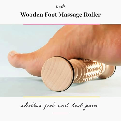 tuuli Accessories - Wooden Foot Massager, Grooved Muscle Roller, Helps Ease Muscle Tension, Supports Blood Circulation, Natural Wood Therapy Massage Tools
