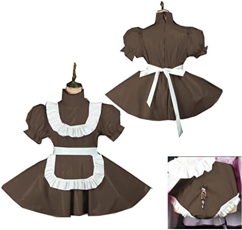 Plus Size Maid Dresses Style Sissy Dress Locable Sweet Dress Costume,Dark Brown,4XL