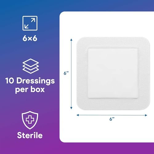 Bordered Foam Silver Dressings for Wound Care 6"x6" - 10 Ag Foam Dressings for Moderate to Heavy Wound Exudate - Highly Absorbent and Water Resistant