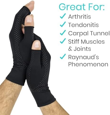 Vive Copper Infused Fingerless Arthritis Compression Gloves (Pair) - Relief for Men, Women, Rheumatoid, Swelling, Carpal Tunnel, Tendonitis, Edema, Hand & Finger Pain - Comfortable Non-Slip (Medium)