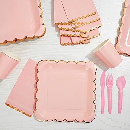 Sparkle and Bash 3-Ply Paper Dinner Napkins - Pink Napkins with Scalloped Gold Foil Edges - Disposable Absorbent for Weddings & Parties - 3 Ply, Pink - 50 Pack - 4 x 8 in