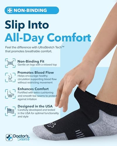 Doctor's Select Bamboo Viscose Diabetic Ankle Socks for Men & Women - 6 Pairs,Viscose Bamboo Socks Woman,Low Cut,Non Binding