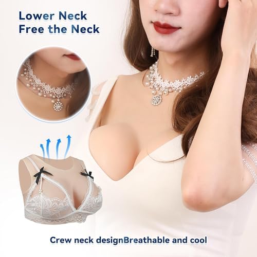 Silicone Breastplate Fake Boobs B-G Cup Round Collar Realistic Breast Forms for Crossdressers Transgender Drag Queen