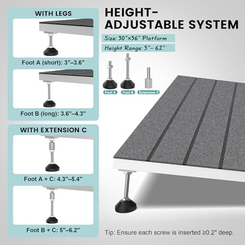 Threshold Ramps for Wheelchairs, Adjustable Height 3"–6.2" and 30"×36" Platform Aluminum Wheelchair Ramp, Door Threshold Ramps with a Non-Slip Thick Door Mat for Scooters, Power Chairs, Cart