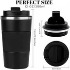 YINBAOGE Insulated Travel Coffee Mug, Spill & Leak Proof, Portable To Go Camping Stainless Steel Coffee Tumbler, Reusable Thermal Coffee Cup with Lid for Hot & Cold Drinks (Black, 12 OZ)