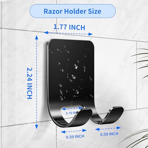 4Pcs Razor Holder, Shaver Hook Hanger, Multipurpose Self Adhesive Double Hooks, Silver Black Stainless Steel Shower Hooks, For Bathroom and Kitchen Storage, Includes Loofah, Towel, Plug, Clothes