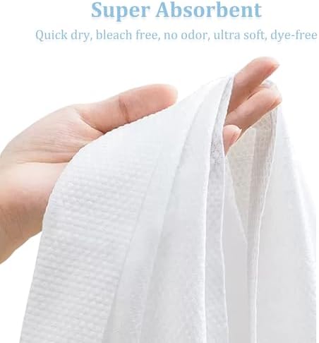 Disposable Bath Hair Towels, 100-Count 12" x 28", Thick Pearl Texture, Soft & Absorbent Salon Spa Towels(White)