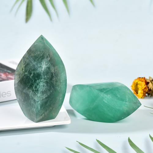 JIC Gem Green Fluorite Crystal Natural Healing Crystal Point Large 4 Sides Tower Fluorite Stone Energy Gemstone Home Decor 1.1-1.7 Lbs