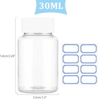 Sibba Clear Pill Bottle 6 Pcs Empty Medicine Organizers 30ML Jar Powder Box Storage Transparent Reagent Containers Plastic Dispenser Leak Proof Caps Receptacle for Toiletries Counter Labels