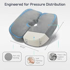 GAB Memory Foam Bed Sore Cushions for Butt, Adjustable Tailbone Pain Relief Cushion (16–20”) for Long Sitting & Sleeping, Donut Pillow for Tailbone, Designed for Bedbound Patient Care (Gray)