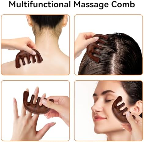 2 Pack Wooden Head Scalp Massager Comb, Sandalwood Scalp Massage Wood, Head Massager Gua Sha Tool Brush for Women Men Hair Growth