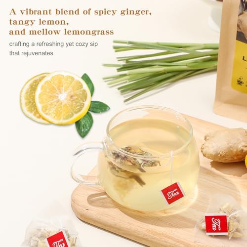 FullChea - Lemon Ginger Tea Bags, 50 Teabags - Pleasantly Spicy & Warming - Non-GMO - Caffeine-free - Support Healthy Digestion & Boost Immunity