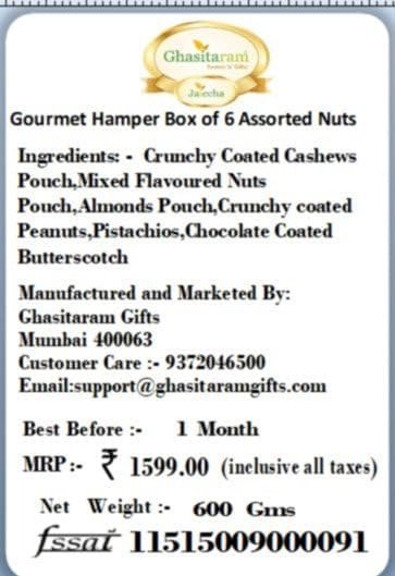 Jaiccha Ghasitaram Diwali Gifts - Diwali Gifts Gourmet Hamper Box of 6 Assorted Nuts