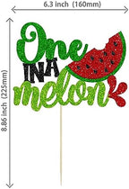 Gyufise 1Pc Watermelon Cake Topper Glitter One in a Melon Cake Pick Watermelon First Birthday Cake Decorations for Summer Fruit Baby Shower Boys Girls 1st Birthday Decorations Green