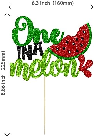 Gyufise 1Pc Watermelon Cake Topper Glitter One in a Melon Cake Pick Watermelon First Birthday Cake Decorations for Summer Fruit Baby Shower Boys Girls 1st Birthday Decorations Green