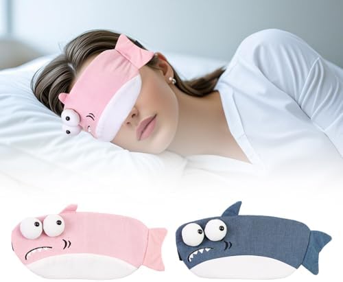 Cute Sleeping Mask, Shark Soft Fabric Sleep Mask Funny Cartoon Blindfold Novelty Eye Cover Eyeshade Shade for Women Kids Girls and Adult Travel (Pink+Blue Shark)