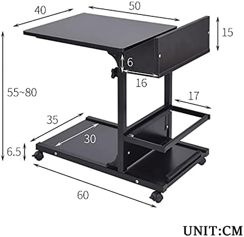 Side Table, Movable Laptop Table, Height Adjustable Overbed Table Computer Work Station with Wheels and Storage Rack, Overbed and Chair Table Portable Desk for Working Dining Studying
