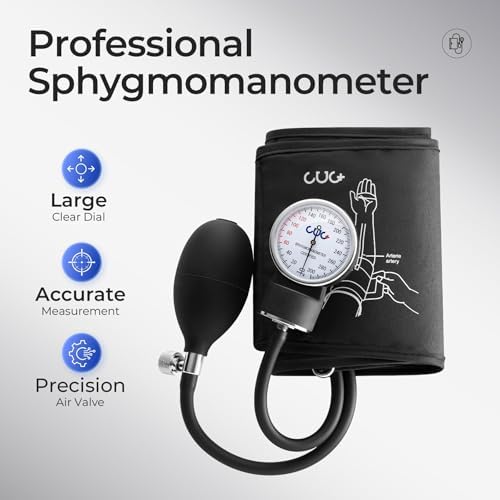 Professional Aneroid Sphygmomanometer, Blood Pressure Cuff Manual, Precision Copper & Brass Movement, Medical-Grade Reinforced PVC Tubing, Ideal for Doctors, Nurses, and Students
