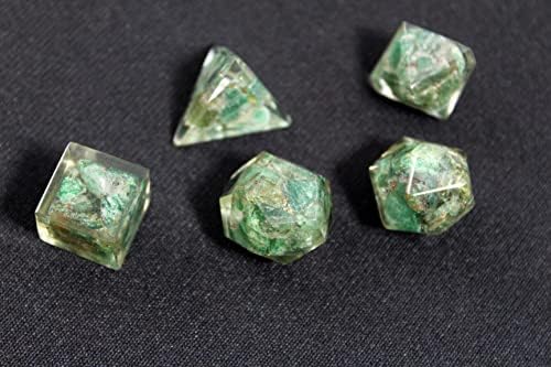 Jet Healing Crystals Green MICA Orgone Sacred Geometry Platonic Solids with Merkaba Star Set for Meditation,Reiki Balancing (Green MICA)
