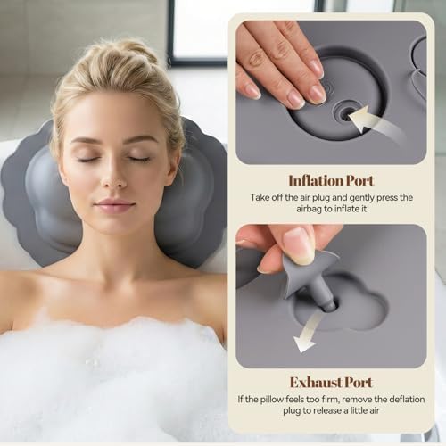Silicone Bath Pillow for Tub – Inflatable Bathtub Pillow for Head & Neck Support, Waterproof Bath Cushion for Jetted Tub, Gifts for Mom Women
